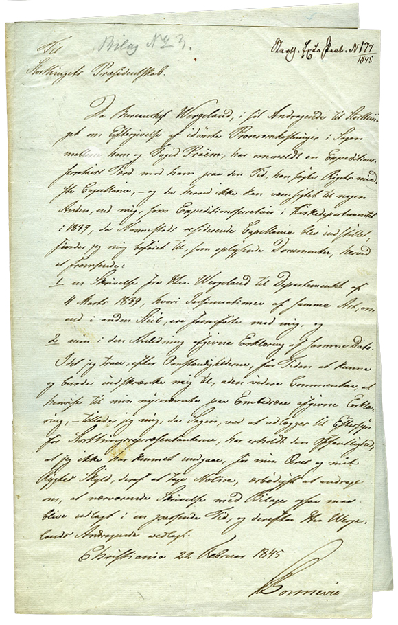 Brev fra Bonnevie 22. februar 1845 